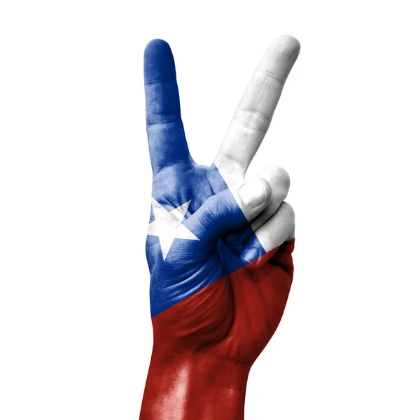 Hand Making Victory Sign Flag Chile — Fotografia de Stock