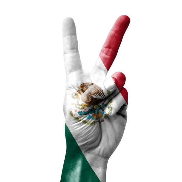 Hand Making Victory Sign Flag Mexico — Stockfoto