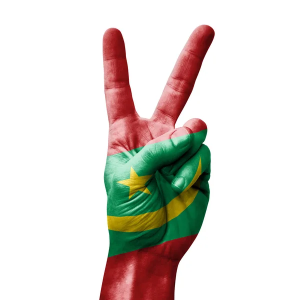 Kézzel Hogy Győzelem Jele Zászló Mauritánia — Stock Fotó