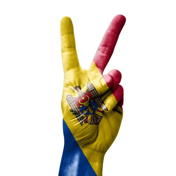 Ручной Знак Победы Флагом Молдовы — стоковое фото