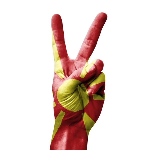 Kézzel Készíti Győzelmi Táblát Észak Makedónia Zászlajával — Stock Fotó
