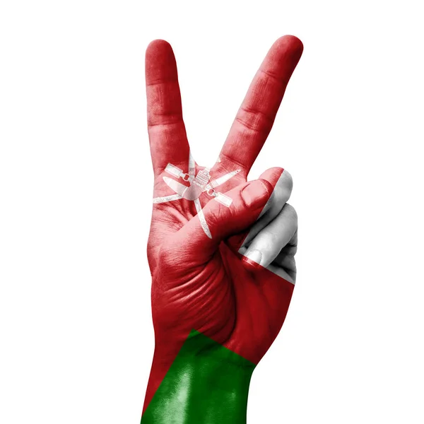 Hand Making Victory Sign Flag Oman —  Fotos de Stock