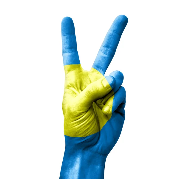 Hand Making Victory Sign Flag Palau — Stock fotografie