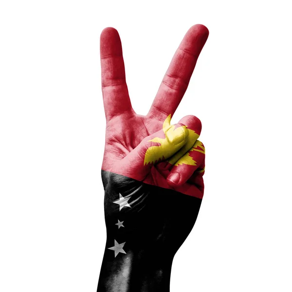 Kézzel Készíti Győzelmi Táblát Pápua Guinea Zászlajával — Stock Fotó