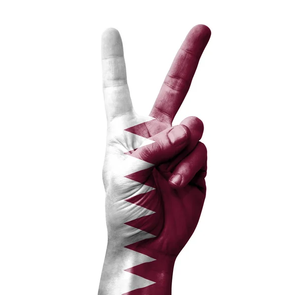 Χέρι Κάνοντας Σύμβολο Νίκης Σημαία Του Qatar — Φωτογραφία Αρχείου