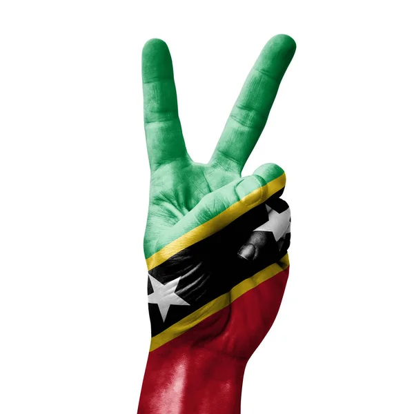 Hand Making Victory Sign Flag Saint Kitts Nevis — ストック写真