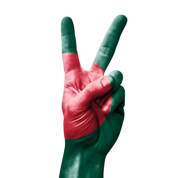 Hand Making Victory Sign Flag Bangladesh — Stock Photo, Image