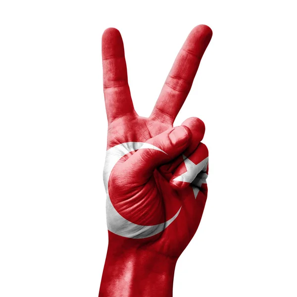 Hand Making Victory Sign Flag Turkey — Stok fotoğraf