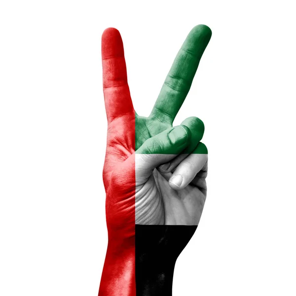 Hand Making Victory Sign Flag Uae —  Fotos de Stock