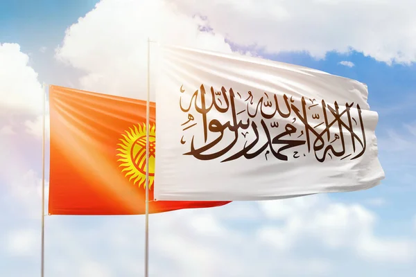 Sunny Blue Sky Flags Afghanistan Kyrgyzstan — Stock fotografie