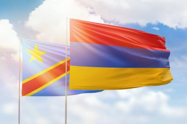 Sunny blue sky and flags of armenia and dr congo