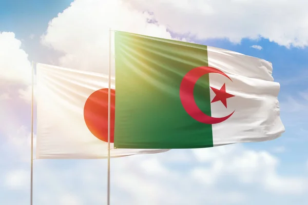 Sunny Blue Sky Flags Algeria Japan — Stock Fotó