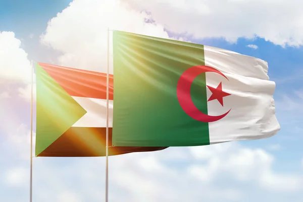 Sunny Blue Sky Flags Algeria Sudan — ストック写真