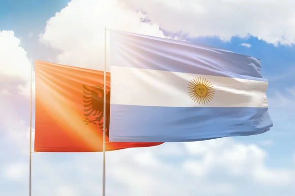 Sunny Blue Sky Flags Argentina Albania — Stockfoto