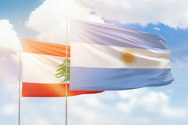 Sunny Blue Sky Flags Argentina Lebanon — Stockfoto