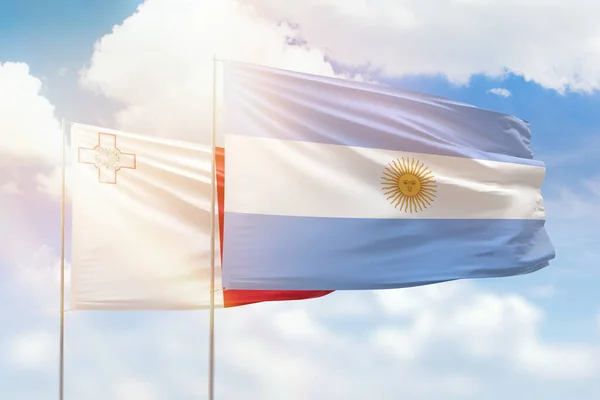 Sunny Blue Sky Flags Argentina Malta — Fotografia de Stock