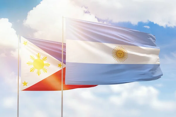 Sunny Blue Sky Flags Argentina Philippines — Stockfoto