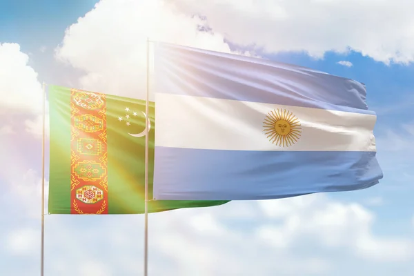 Sunny Blue Sky Flags Argentina Turkmenistan — Stock Photo, Image