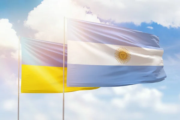 Sunny Blue Sky Flags Argentina Ukraine — ストック写真