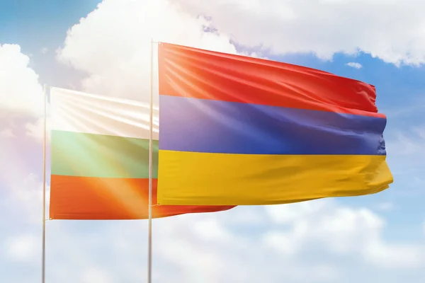 Sunny Blue Sky Flags Armenia Bulgaria — Zdjęcie stockowe