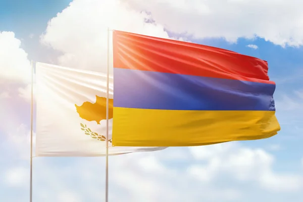 Sunny Blue Sky Flags Armenia Cyprus — Zdjęcie stockowe