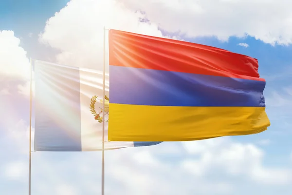 Sunny Blue Sky Flags Armenia Guatemala — Zdjęcie stockowe