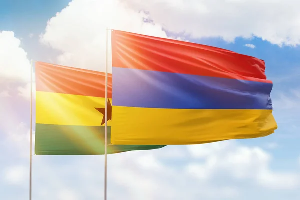 Sunny Blue Sky Flags Armenia Ghana — Zdjęcie stockowe