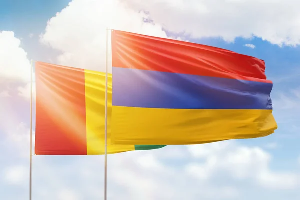 Sunny Blue Sky Flags Armenia Guinea — Zdjęcie stockowe