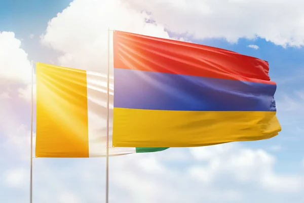 Sunny Blue Sky Flags Armenia Ivory Coast — Zdjęcie stockowe