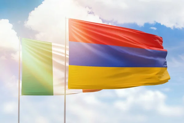 Sunny Blue Sky Flags Armenia Ireland — Zdjęcie stockowe