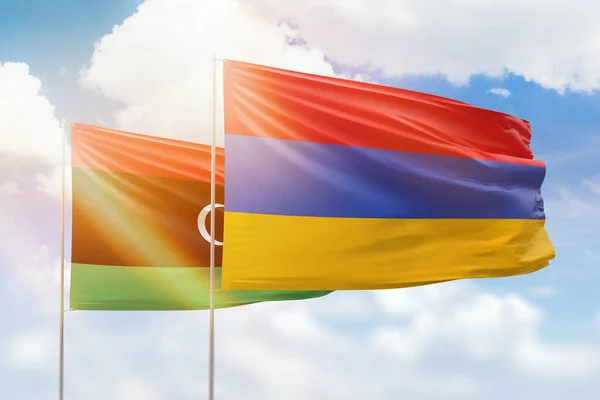 Sunny Blue Sky Flags Armenia Libya — Zdjęcie stockowe