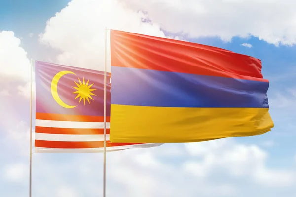 Sunny Blue Sky Flags Armenia Malaysia — Stock Photo, Image