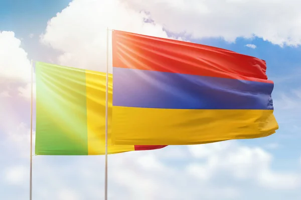 Sunny Blue Sky Flags Armenia Mali — Zdjęcie stockowe