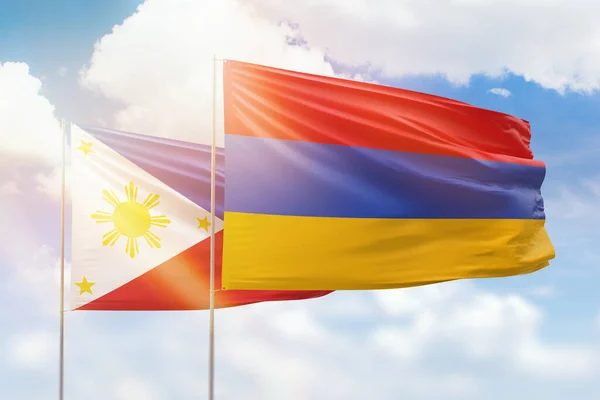 Sunny Blue Sky Flags Armenia Philippines — Φωτογραφία Αρχείου