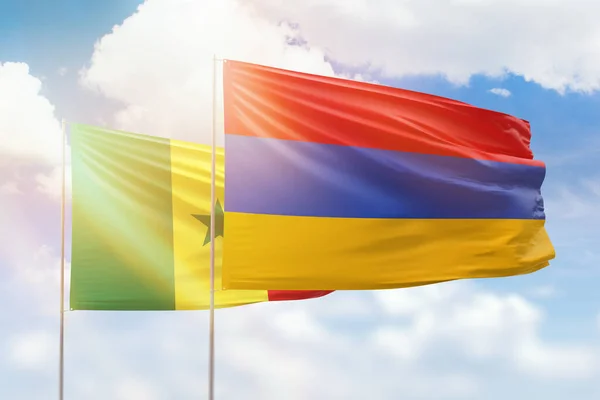 Sunny Blue Sky Flags Armenia Senegal — Zdjęcie stockowe