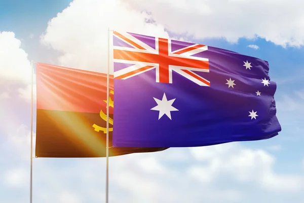 Sunny Blue Sky Flags Australia Angola — Stock Fotó