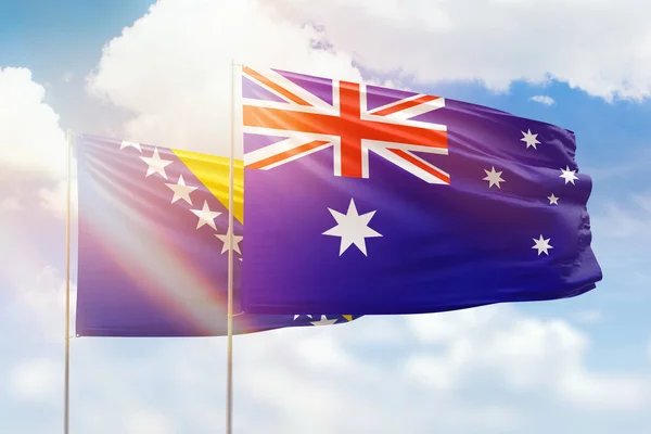 Sunny Blue Sky Flags Australia Bosnia — Stock Fotó