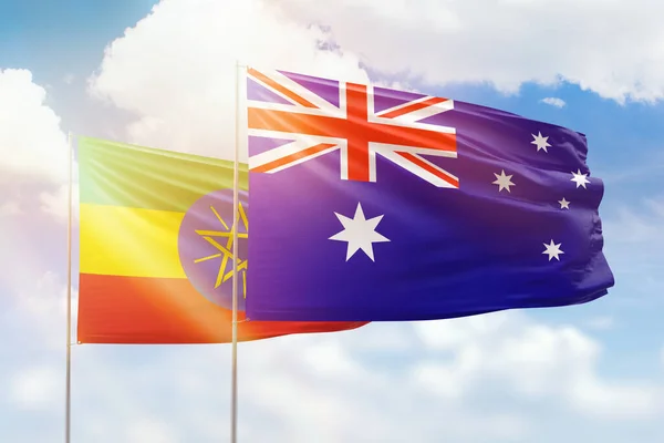 Sunny Blue Sky Flags Australia Ethiopia — Stock Photo, Image