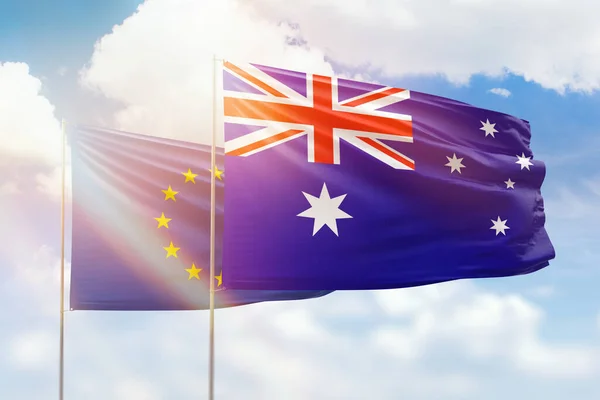 Sunny Blue Sky Flags Australia European Union – stockfoto