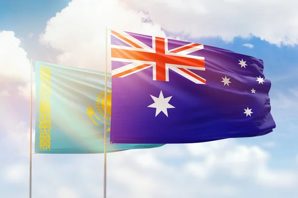 Sunny Blue Sky Flags Australia Kazakhstan — Stock Fotó