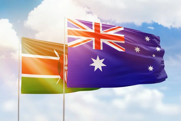 Sunny Blue Sky Flags Australia Kenya — Stock Fotó