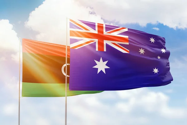 Sunny Blue Sky Flags Australia Libya — Stock Fotó