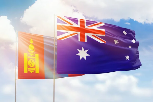 Sunny Blue Sky Flags Australia Mongolia — Stock Fotó