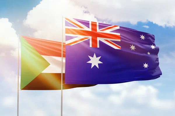 Sunny Blue Sky Flags Australia Sudan — Stock Fotó