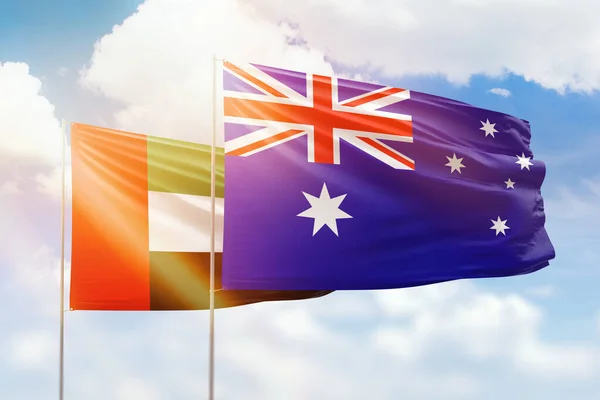 Sunny Blue Sky Flags Australia Uae — Stock Fotó