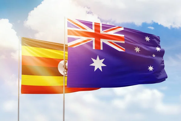 Sunny Blue Sky Flags Australia Uganda — Stock Fotó