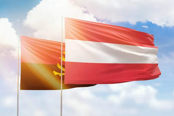 Sunny Blue Sky Flags Austria Angola — Stock fotografie