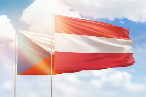 Sunny Blue Sky Flags Austria Czechia — Stock fotografie