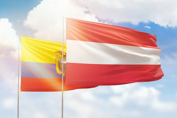 Sunny Blue Sky Flags Austria Ecuador — Stock fotografie
