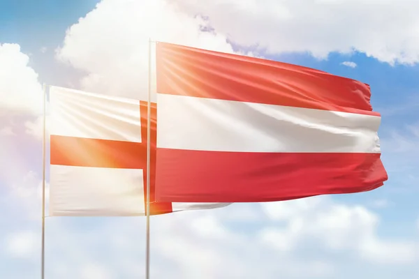 Sunny Blue Sky Flags Austria England — стокове фото